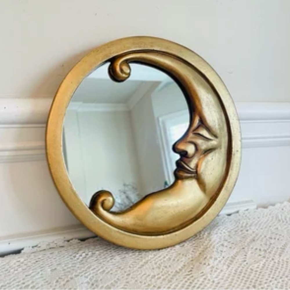 Elegant Gold Crescent Moon Mirror Wall Decor
